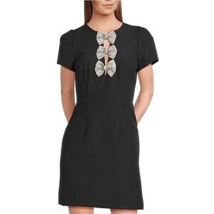 Sam Edelman Short Sleeve Bow Front Sheath Mini Dress in Black
